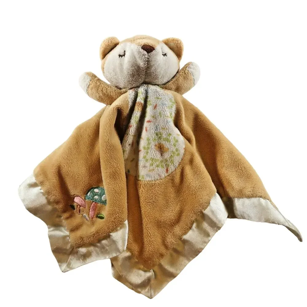 Douglas Baby Fox Lovey Security Blanket Woodland Mushrooms Satin Trim Blankie